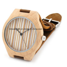 Custom Handmade Bamboo Wood Watch com pulseira de couro